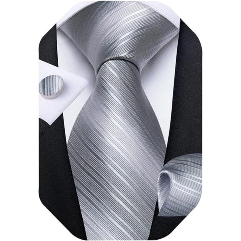 Mens Tie Set Silk Solid Paisley Necktie and Pocket Square Cufflinks Classic